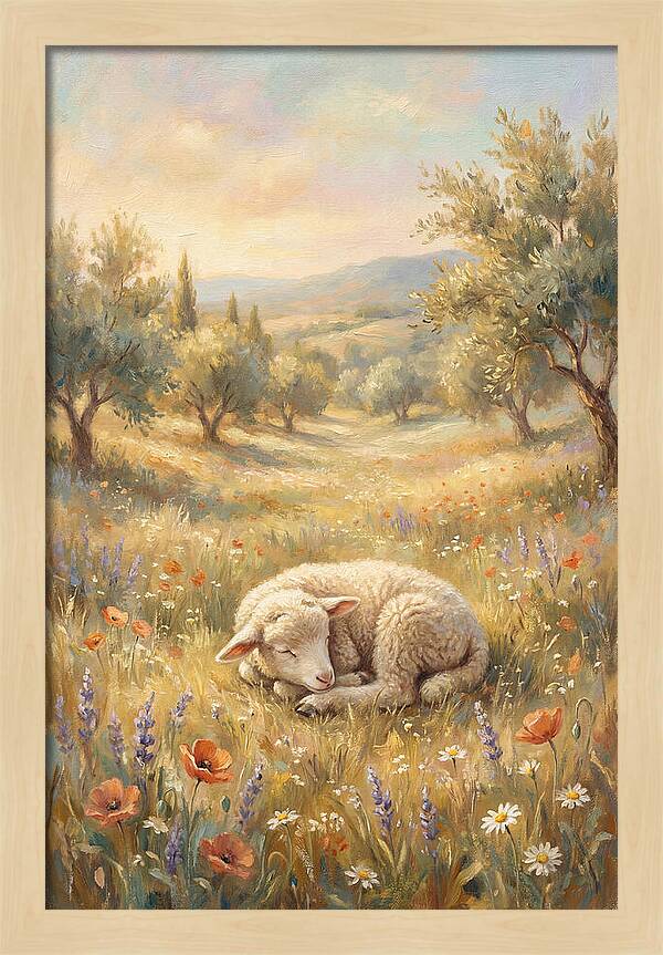 Sleeping Lamb In A Meadow