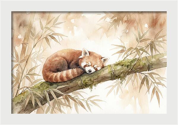 Sleeping Red Panda On Bamboo