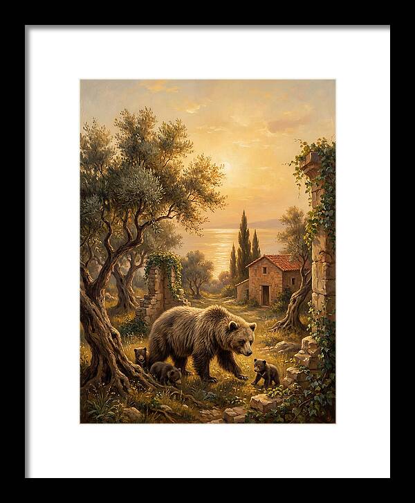 Sloth Bear Family In Mediterranean Landscape