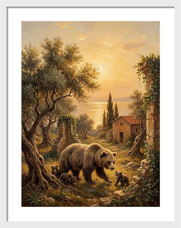 Sloth Bear Family In Mediterranean Landscape