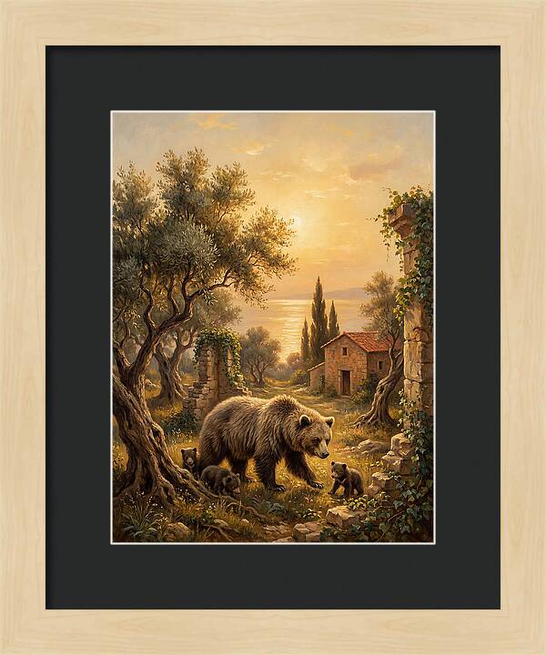Sloth Bear Family In Mediterranean Landscape