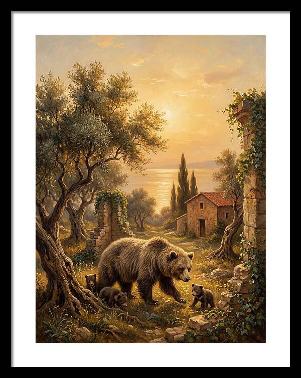 Sloth Bear Family In Mediterranean Landscape