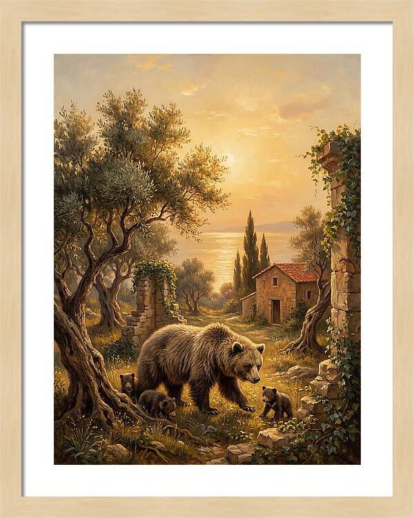Sloth Bear Family In Mediterranean Landscape