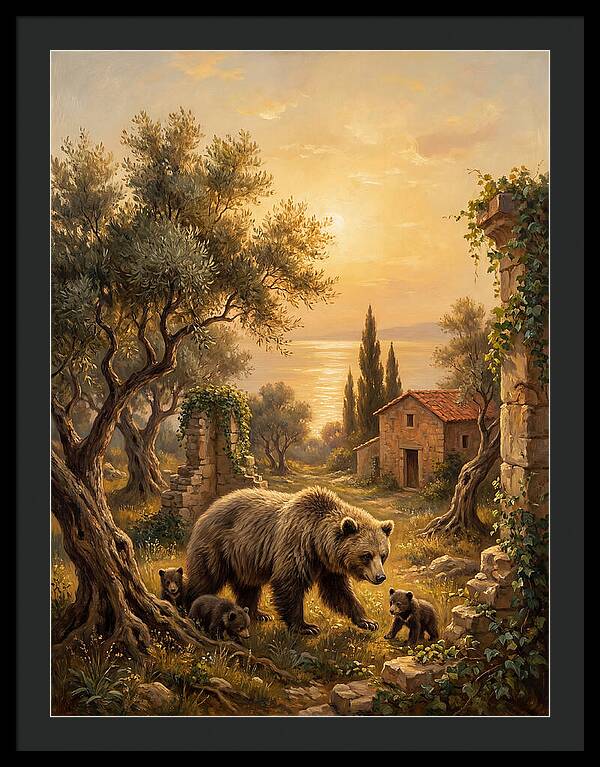 Sloth Bear Family In Mediterranean Landscape