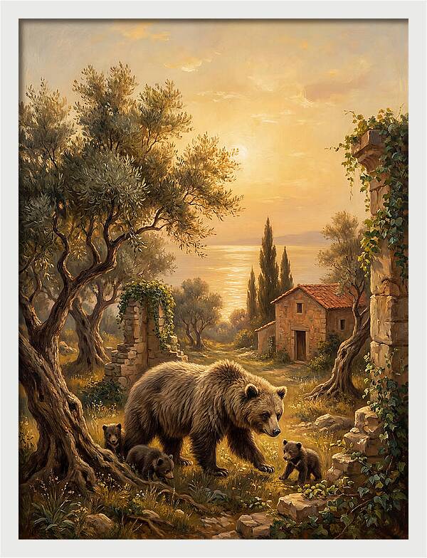 Sloth Bear Family In Mediterranean Landscape