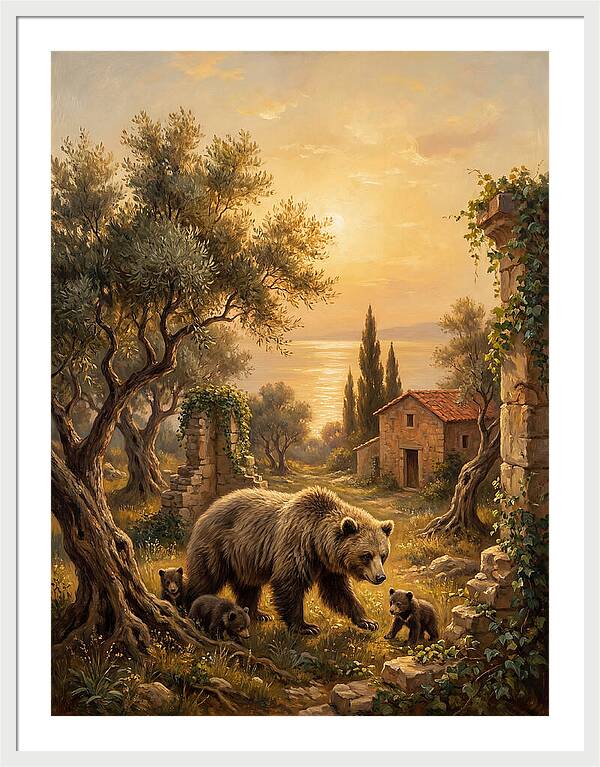 Sloth Bear Family In Mediterranean Landscape