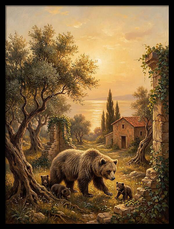Sloth Bear Family In Mediterranean Landscape