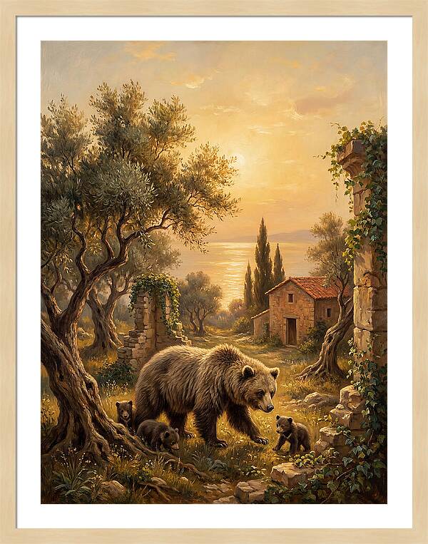 Sloth Bear Family In Mediterranean Landscape