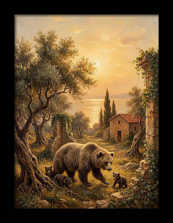 Sloth Bear Family In Mediterranean Landscape