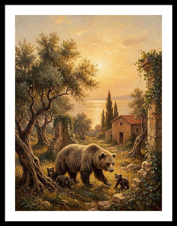 Sloth Bear Family In Mediterranean Landscape