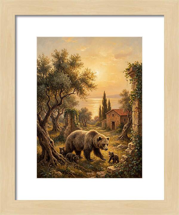 Sloth Bear Family In Mediterranean Landscape