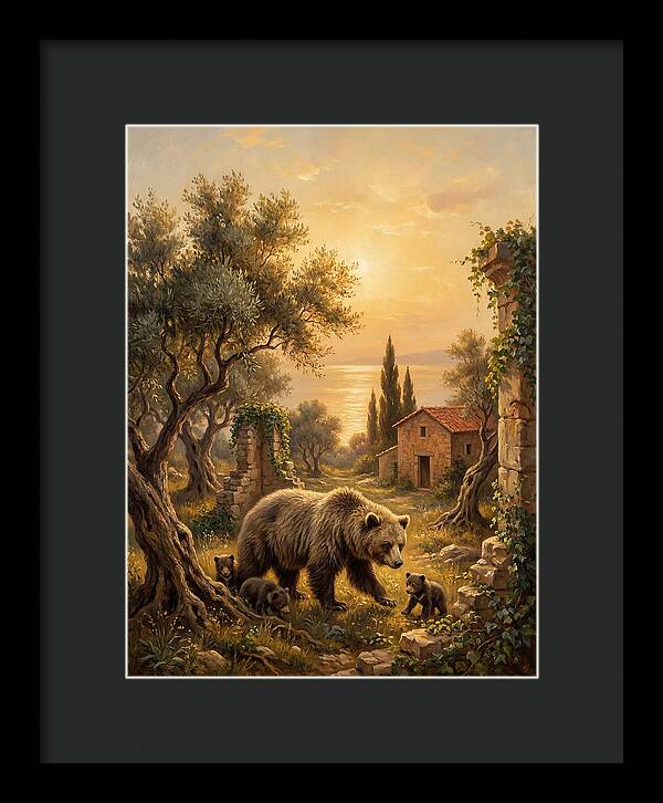Sloth Bear Family In Mediterranean Landscape