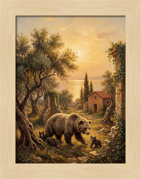 Sloth Bear Family In Mediterranean Landscape