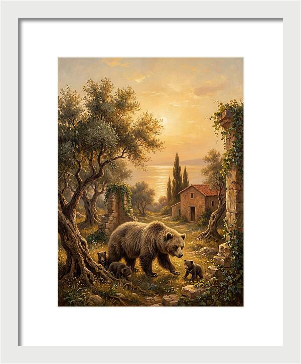 Sloth Bear Family In Mediterranean Landscape