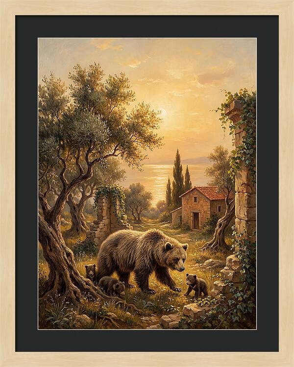 Sloth Bear Family In Mediterranean Landscape