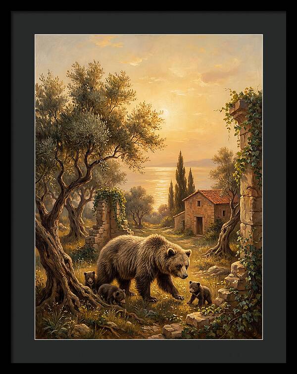 Sloth Bear Family In Mediterranean Landscape