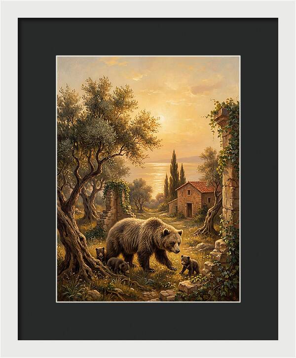 Sloth Bear Family In Mediterranean Landscape