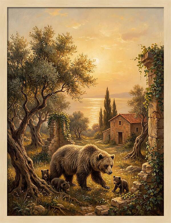 Sloth Bear Family In Mediterranean Landscape