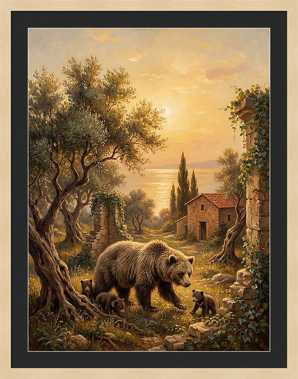 Sloth Bear Family In Mediterranean Landscape