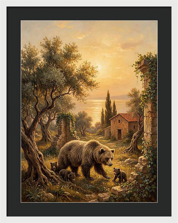 Sloth Bear Family In Mediterranean Landscape