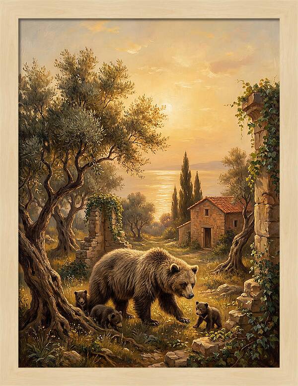 Sloth Bear Family In Mediterranean Landscape