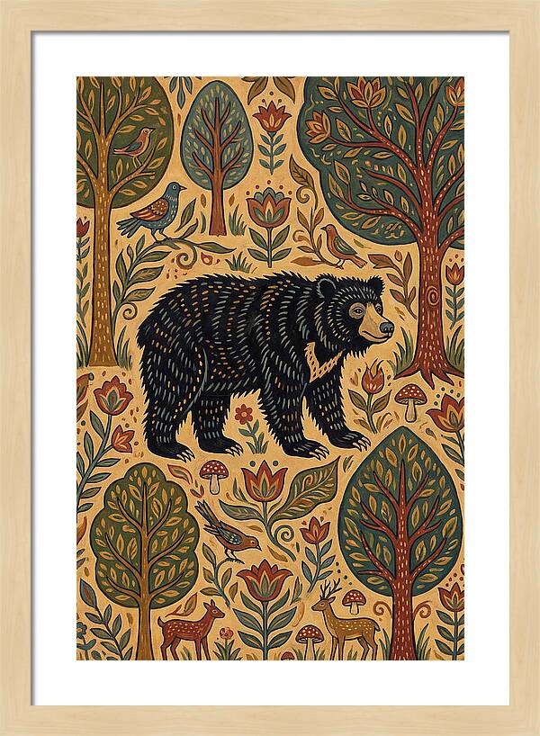 Sloth Bear In A Folk Landscape