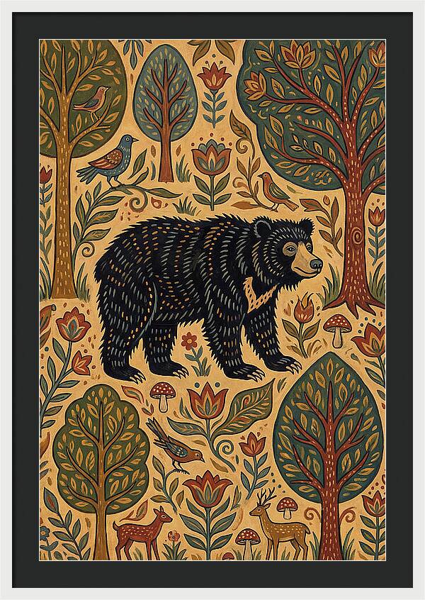 Sloth Bear In A Folk Landscape