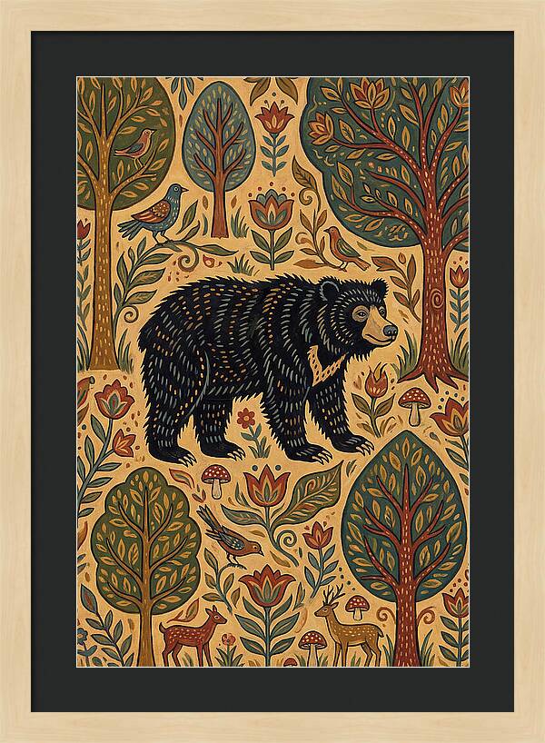 Sloth Bear In A Folk Landscape