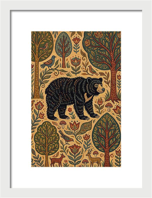 Sloth Bear In A Folk Landscape