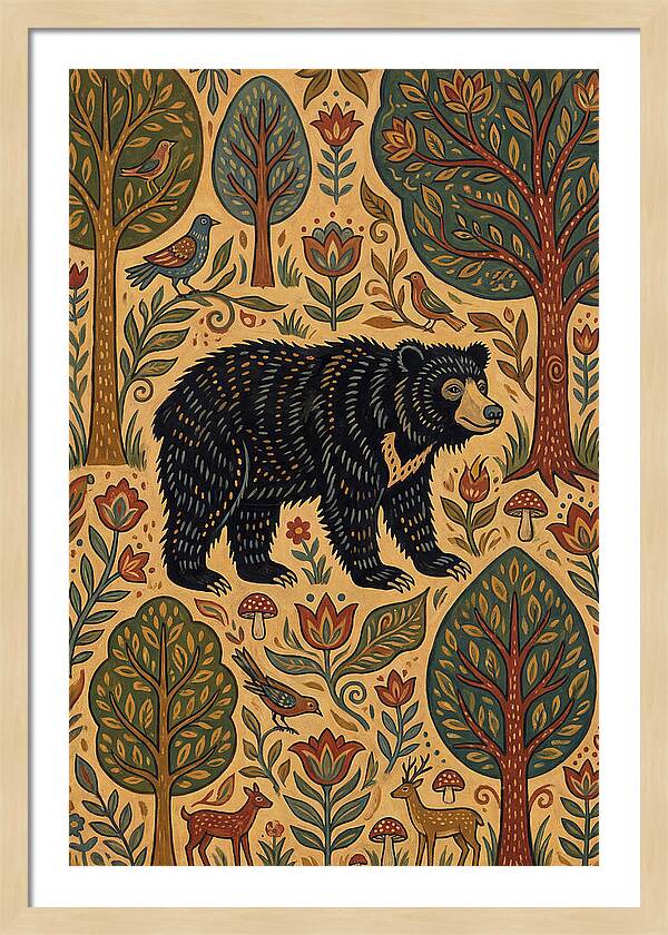 Sloth Bear In A Folk Landscape