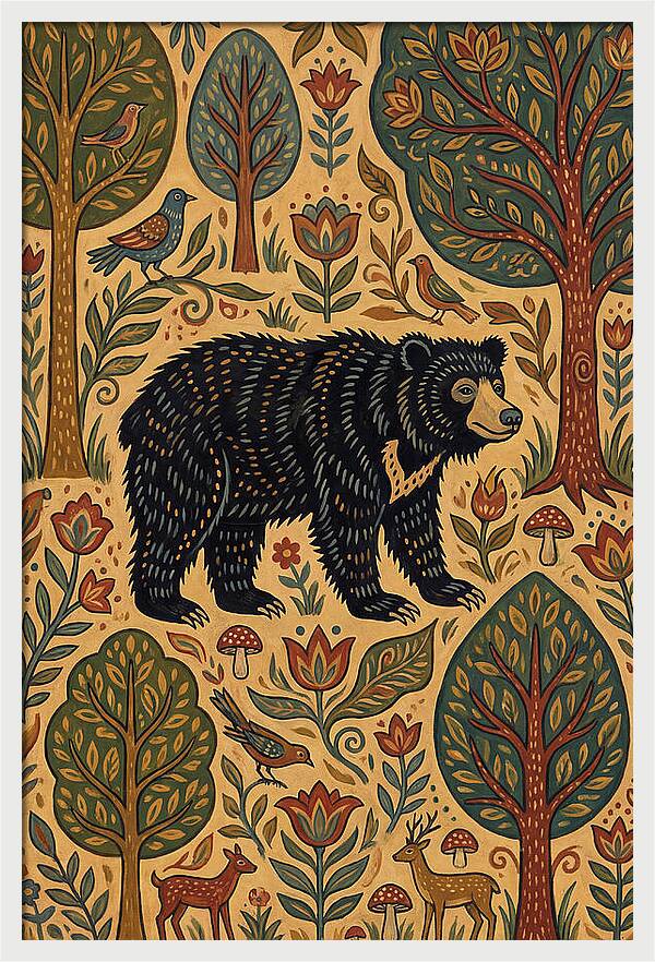 Sloth Bear In A Folk Landscape