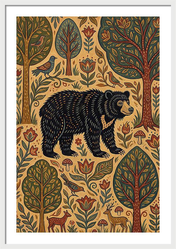 Sloth Bear In A Folk Landscape