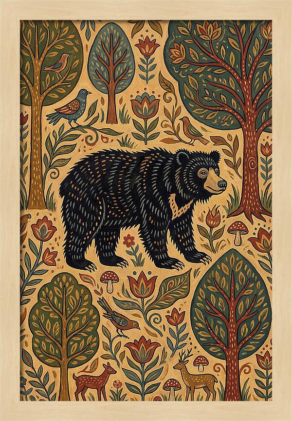 Sloth Bear In A Folk Landscape
