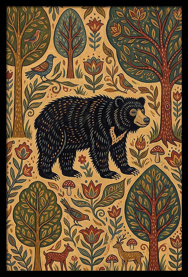 Sloth Bear In A Folk Landscape