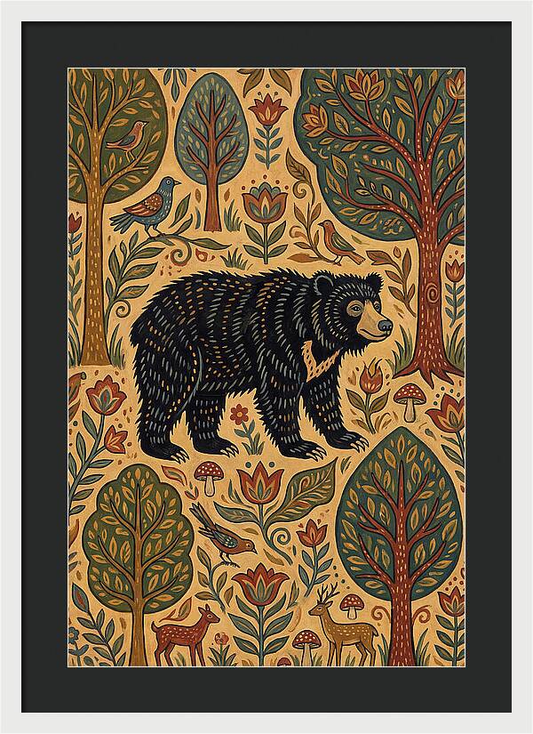 Sloth Bear In A Folk Landscape
