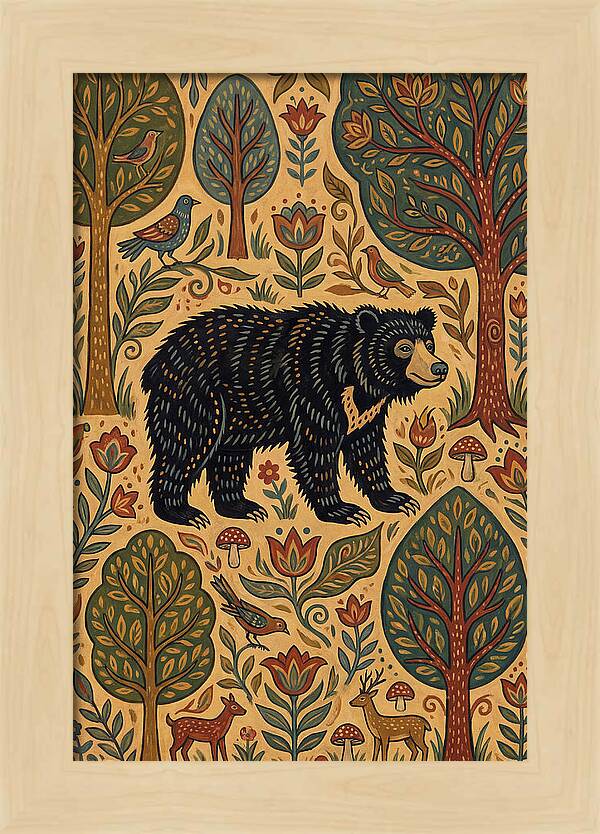 Sloth Bear In A Folk Landscape