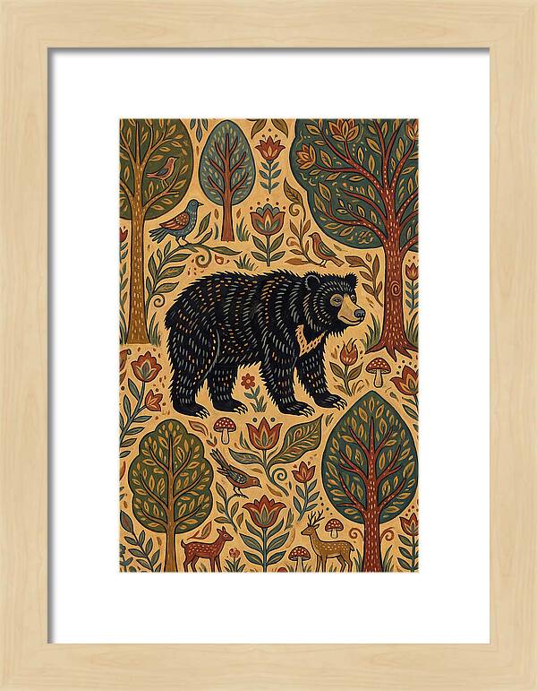 Sloth Bear In A Folk Landscape