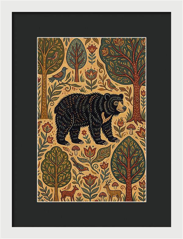 Sloth Bear In A Folk Landscape