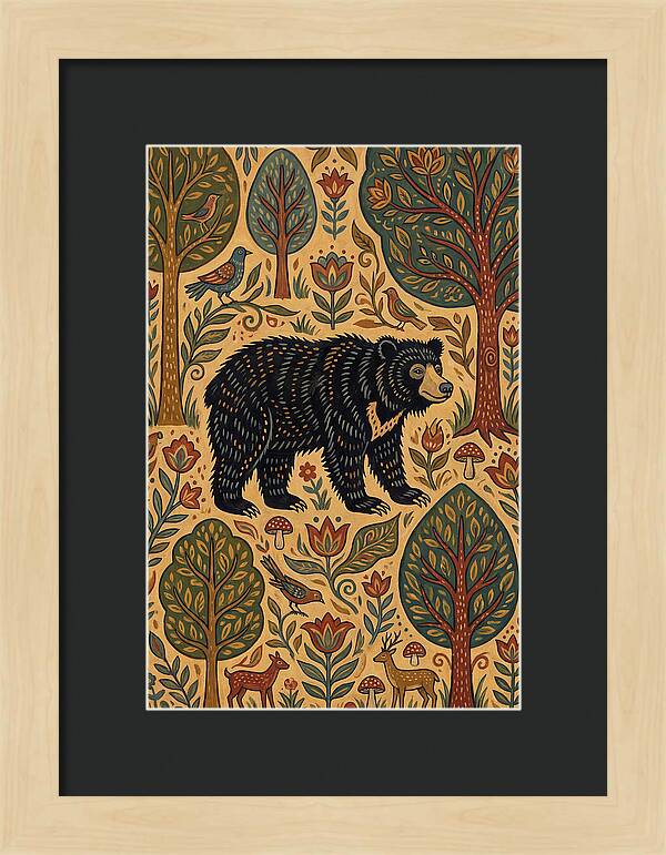 Sloth Bear In A Folk Landscape
