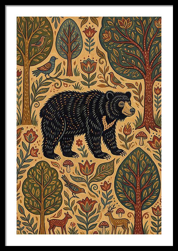 Sloth Bear In A Folk Landscape