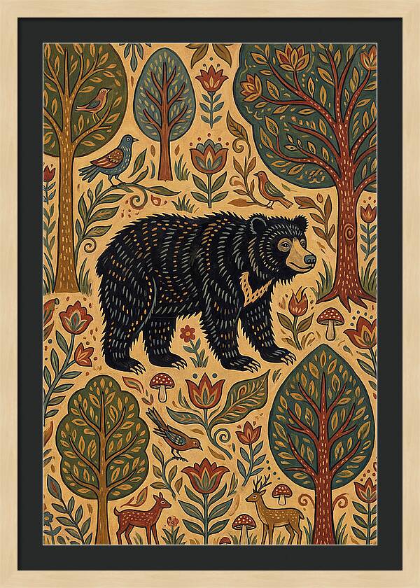 Sloth Bear In A Folk Landscape