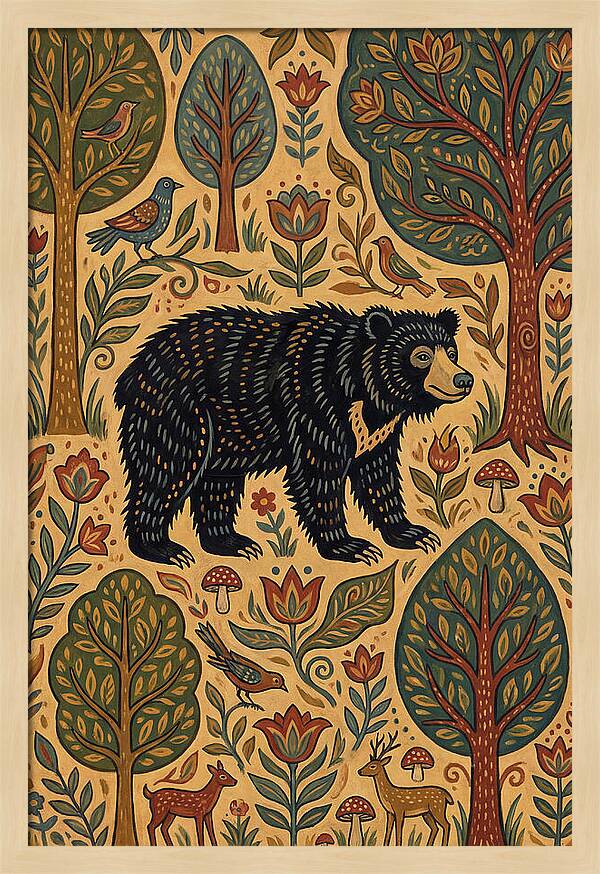 Sloth Bear In A Folk Landscape