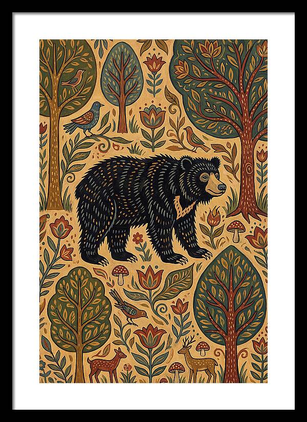 Sloth Bear In A Folk Landscape