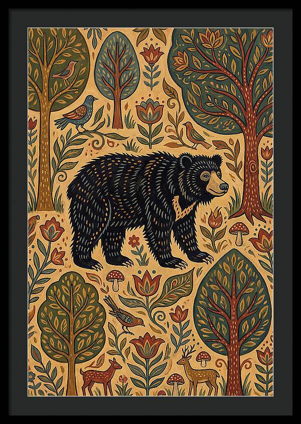 Sloth Bear In A Folk Landscape
