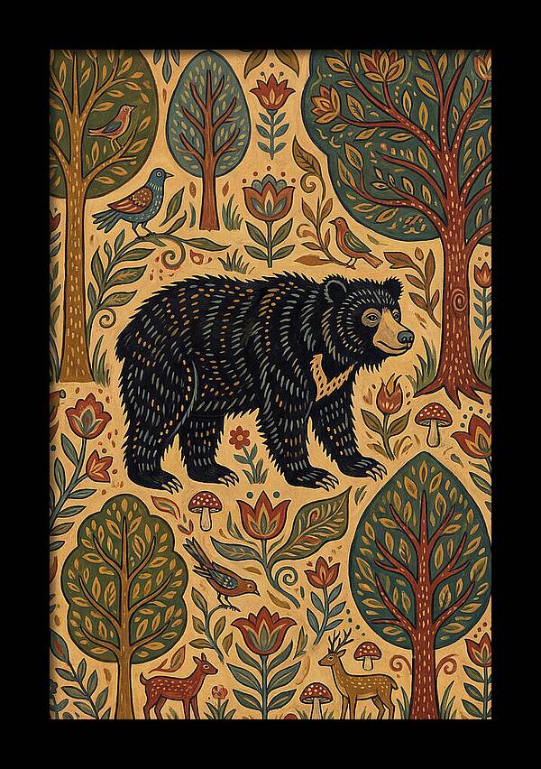 Sloth Bear In A Folk Landscape