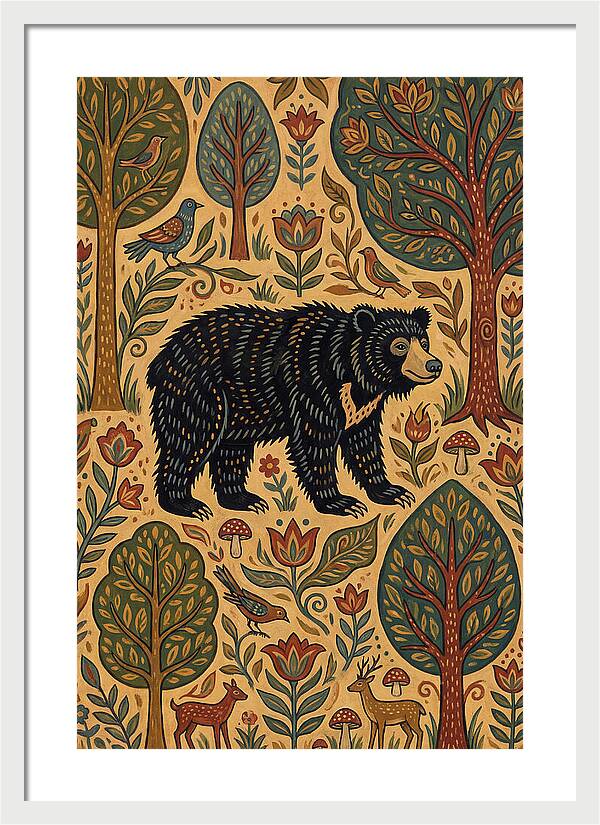 Sloth Bear In A Folk Landscape