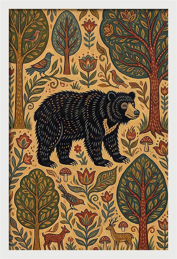 Sloth Bear In A Folk Landscape