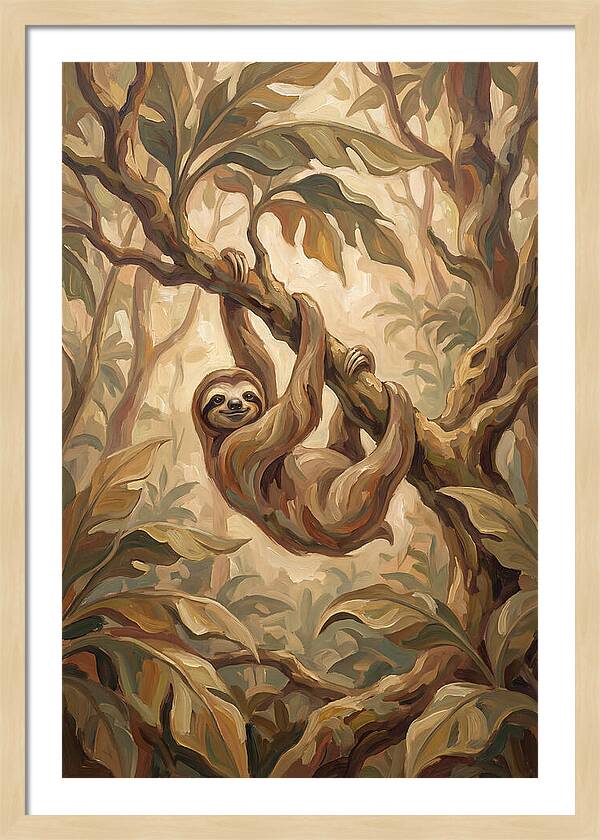 Sloth Hanging From Tropical Tree Branch
