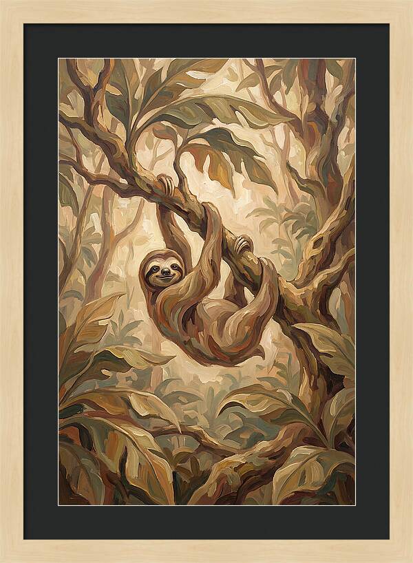 Sloth Hanging From Tropical Tree Branch