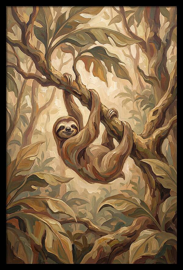 Sloth Hanging From Tropical Tree Branch